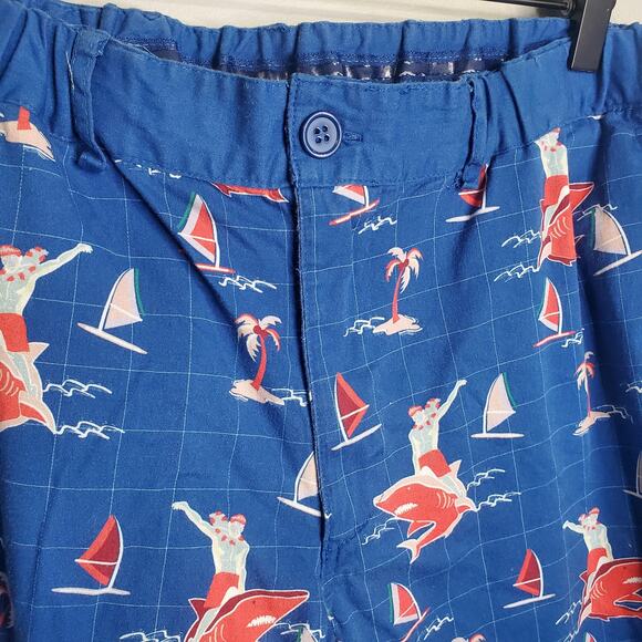 Tipsy Elves Santa Shark Tropical Print Pants Blue Size Large Christmas Holiday - Picture 8 of 16